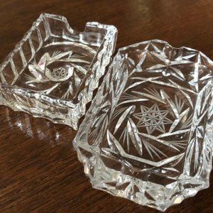 Crystal Pinwheel Ashtrays - 2 - Tobbaciana Ash Trays - Crystal Collectible